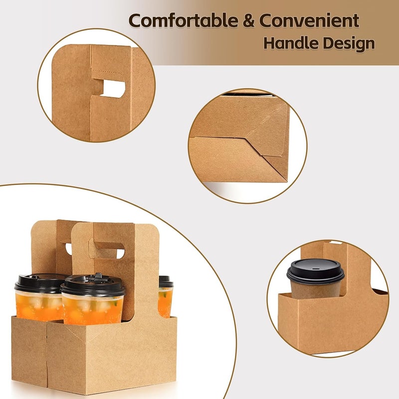 Nexboraque 50 Pack 2 Cup Kraft Drink Carrier with Handle, 2 or 4 Cup Kraft Paperboard Drink Carrier Disposable to Go Coffee Cup Holder for Hot or Cold Drinks, Food Delivery, Cafe - Image 5